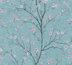 Behang Aziatische bloesem blauw
