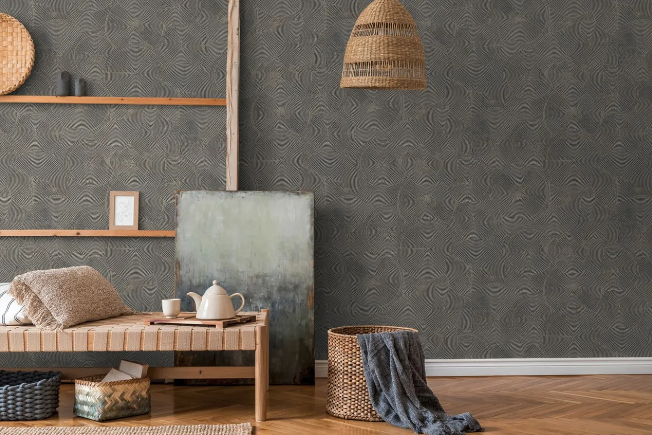 Behang Cirkels Cirkels behang zwart