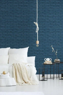 Behang 3D Steen Effect blauw