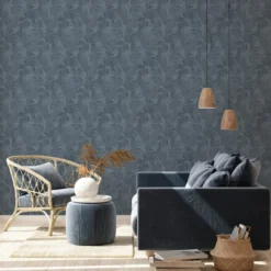 Behang Tropische bladeren blauw