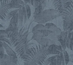 Behang Tropische bladeren blauw