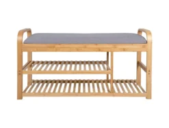 Bench Arch Double Shelf bamboo w. grey fabric
