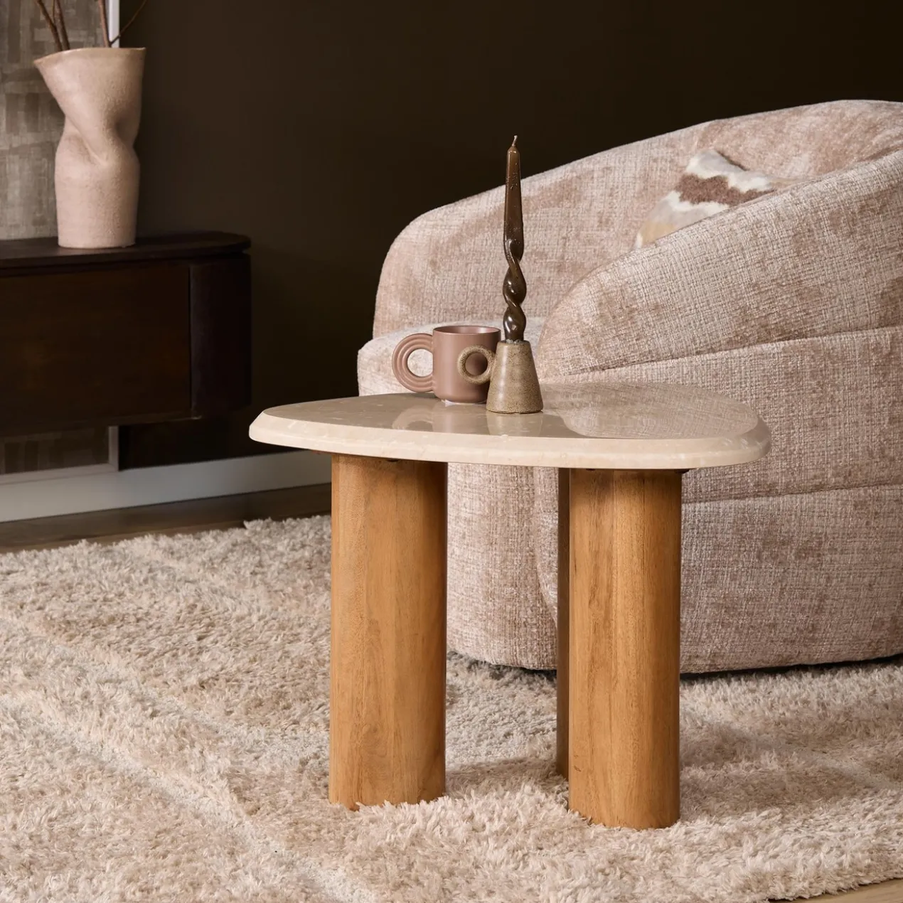 Bijzettafel Amara naturel botticino marmer 60 cm