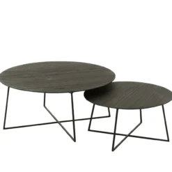 Bijzettafel Micah teakhout/metaal Zwart - set van 2