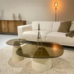 Bijzettafel Milan rookglas 50 cm beige