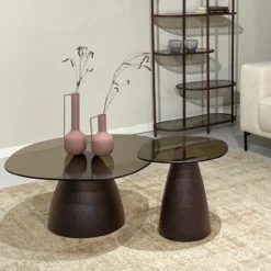 Bijzettafel Milan rookglas 50 cm bruin