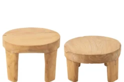 Bijzettafel Rond teakhout naturel - set van 2