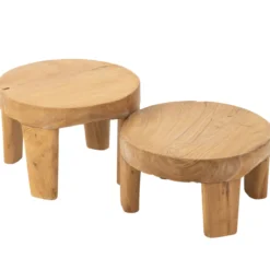 Bijzettafel Rond teakhout naturel - set van 2