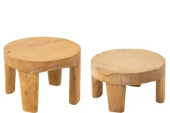 Bijzettafel Rond teakhout naturel - set van 2