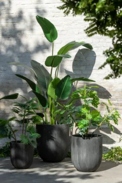 Bloempot rond keramiek hoog zwart - set van 3