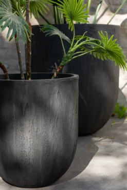 Bloempot rond keramiek hoog zwart - set van 3