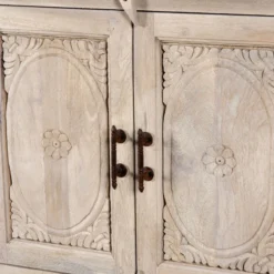 Brishti - Mangohouten Consoletafel met Houtsnijwerk