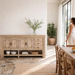 Brishti - Mangohouten Consoletafel met Houtsnijwerk
