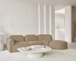 Bulky modulaire sofa - halfronde voetenbank - light sepia