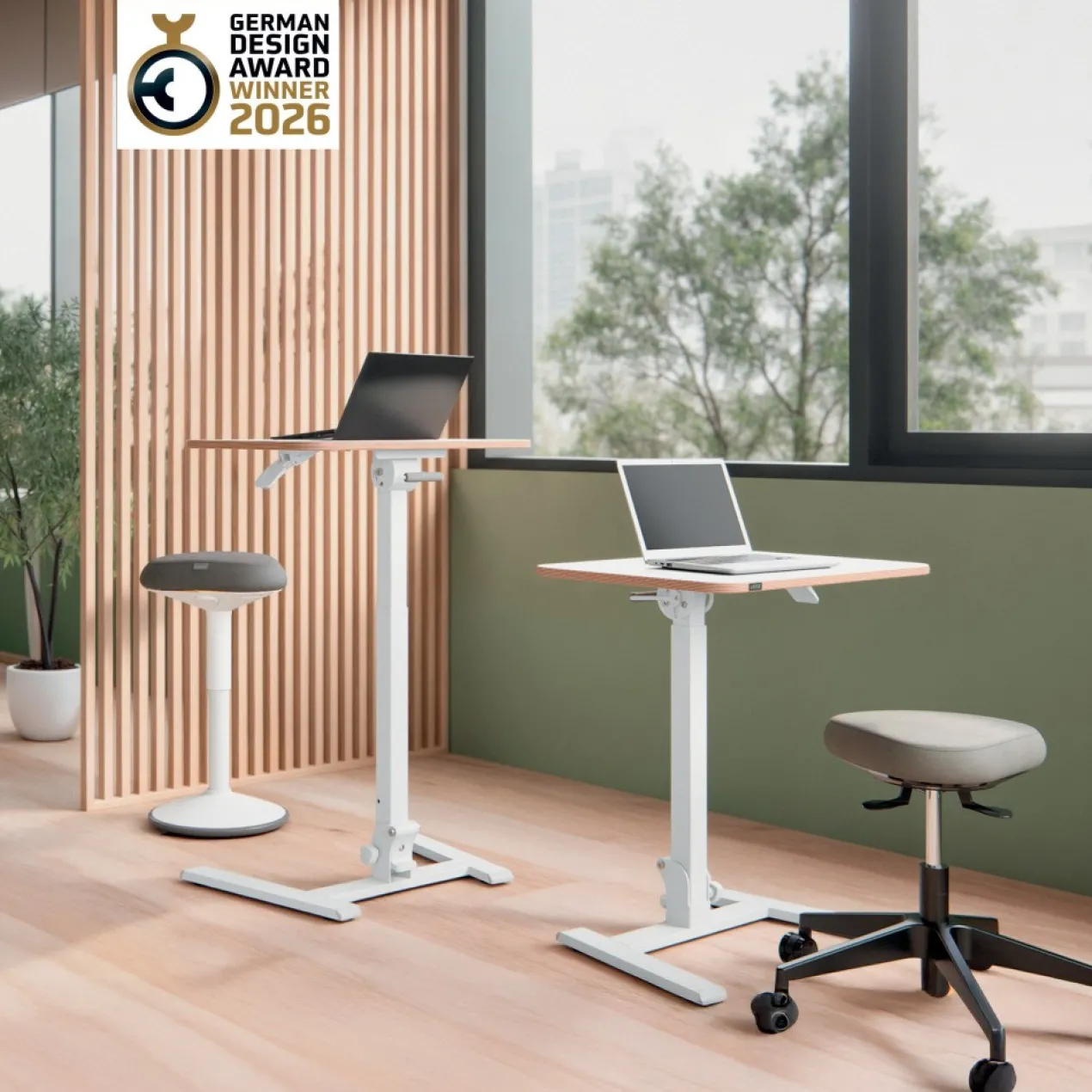 Bureau Ergo compact opvouwbaar zit-sta 65x48 cm wit