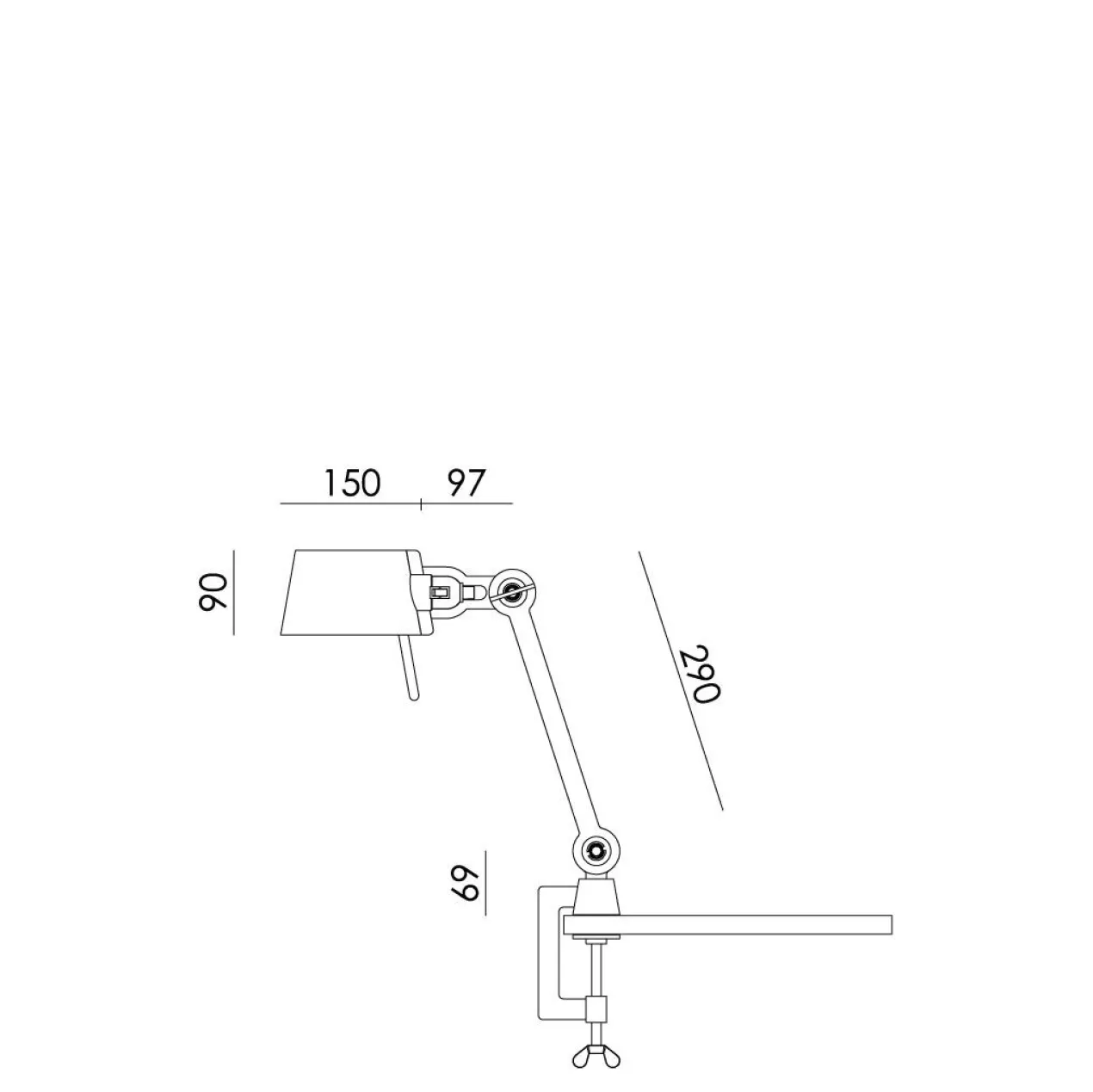 Bureaulamp Bolt met klem small 1 arm klein smokey black