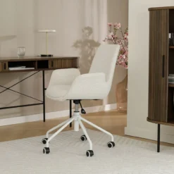 Bureaustoel Nout-Eef bouclé beige - wit onderstel