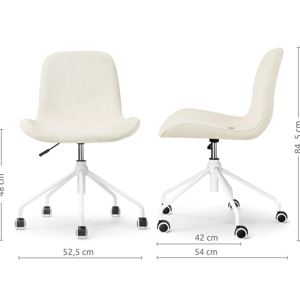 Bureaustoel Nout-Fé wit onderstel rib beige