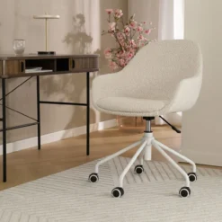 Bureaustoel Nout-Mae bouclé beige - wit onderstel