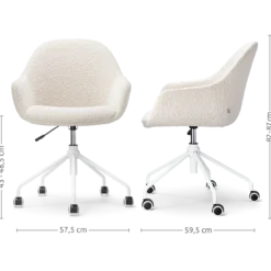 Bureaustoel Nout-Mae bouclé beige - wit onderstel
