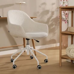 Bureaustoel Nout-Mae bouclé beige - wit onderstel