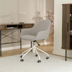 Bureaustoel Nout-Mae bouclé taupe - wit onderstel