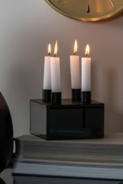 Candle holder Boxed square glass black