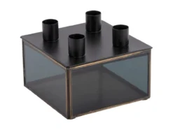 Candle holder Boxed square glass black