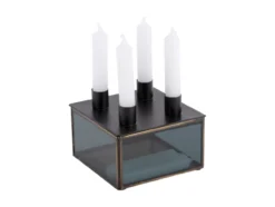Candle holder Boxed square glass black