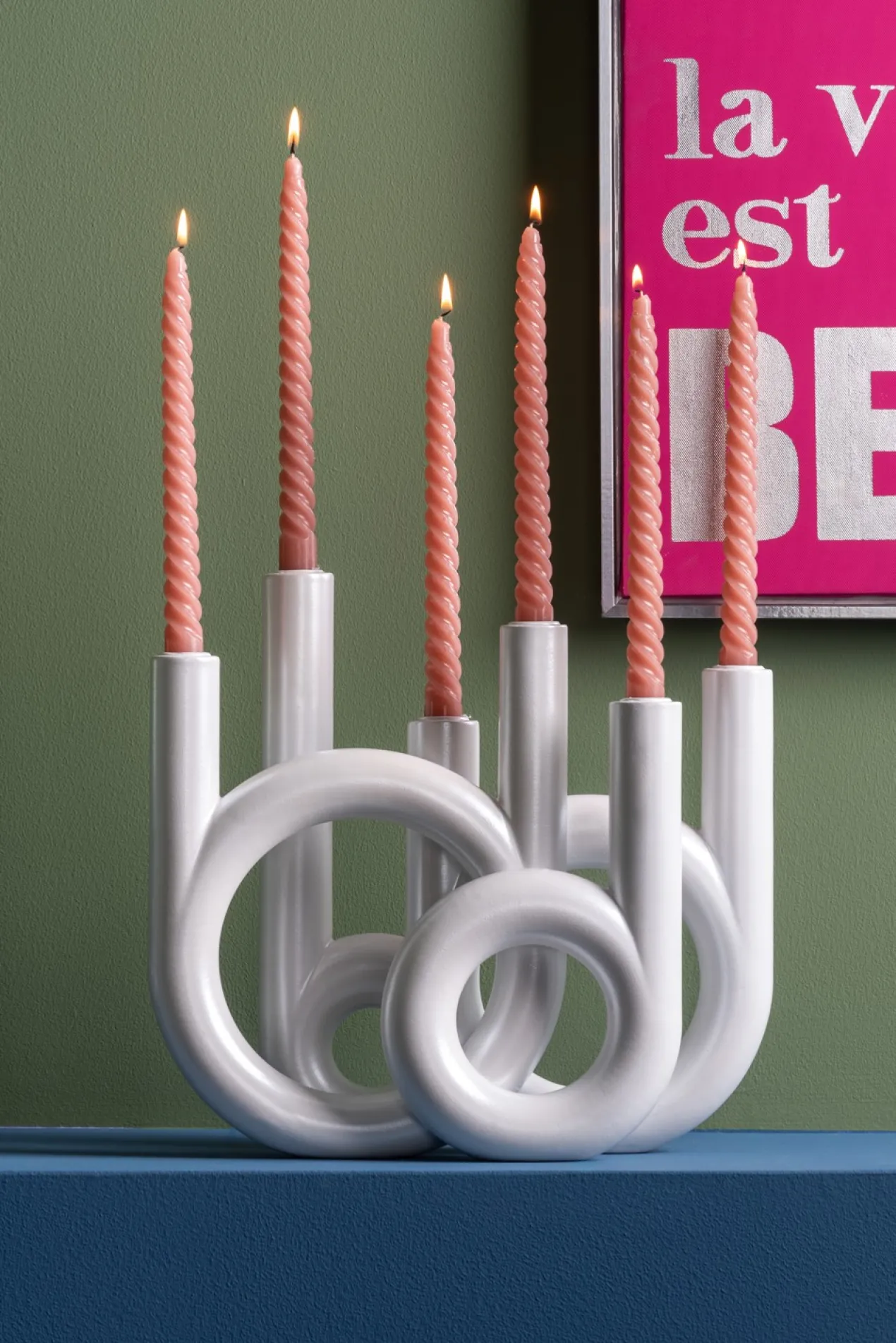Candle holder Rings large metallic white