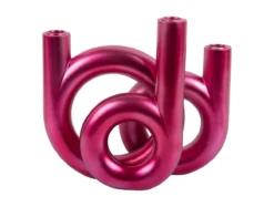 Candle holder Rings medium metallic dark pink
