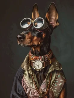 Canvas schilderij van een Doberman Pinscher 100x200 cm