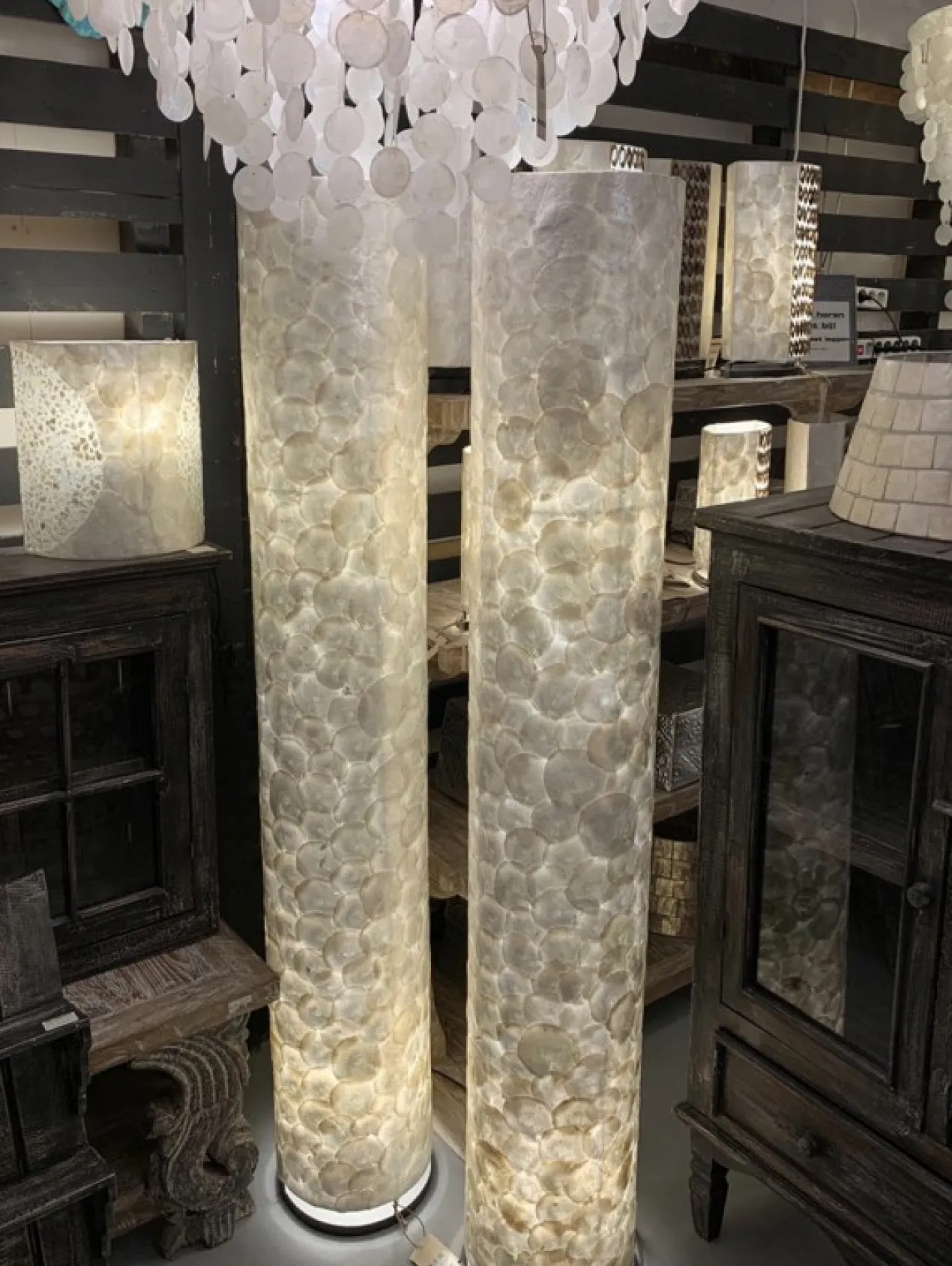 Capiz schelpen staande vloerlamp cilinder 160cm