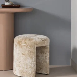 Charlie gestoffeerde kruk structuur stof beige [fsc]