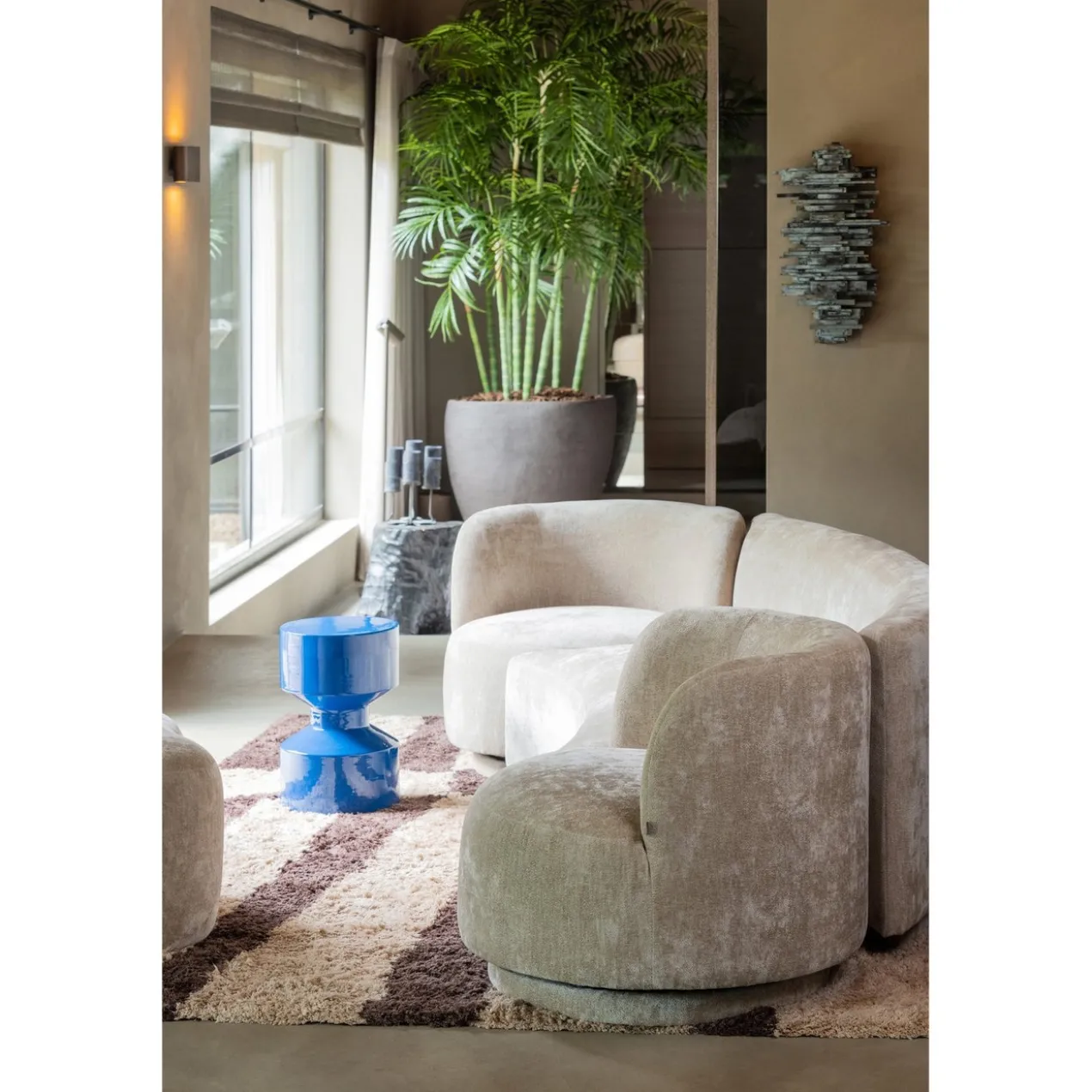 Combi-popular: bankje + fauteuil + poef naturel
