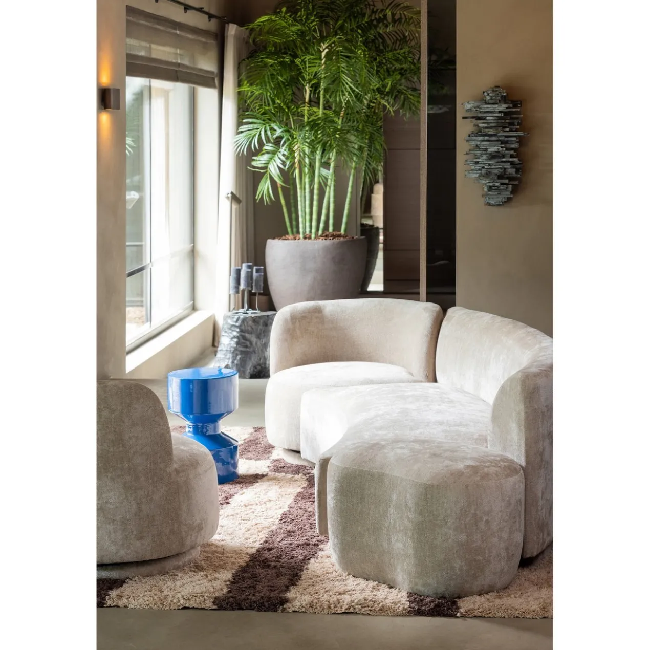 Combi-popular: bankje + fauteuil + poef naturel