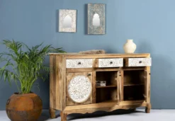 Daska - Gesneden Mangohouten Dressoir Whitewash