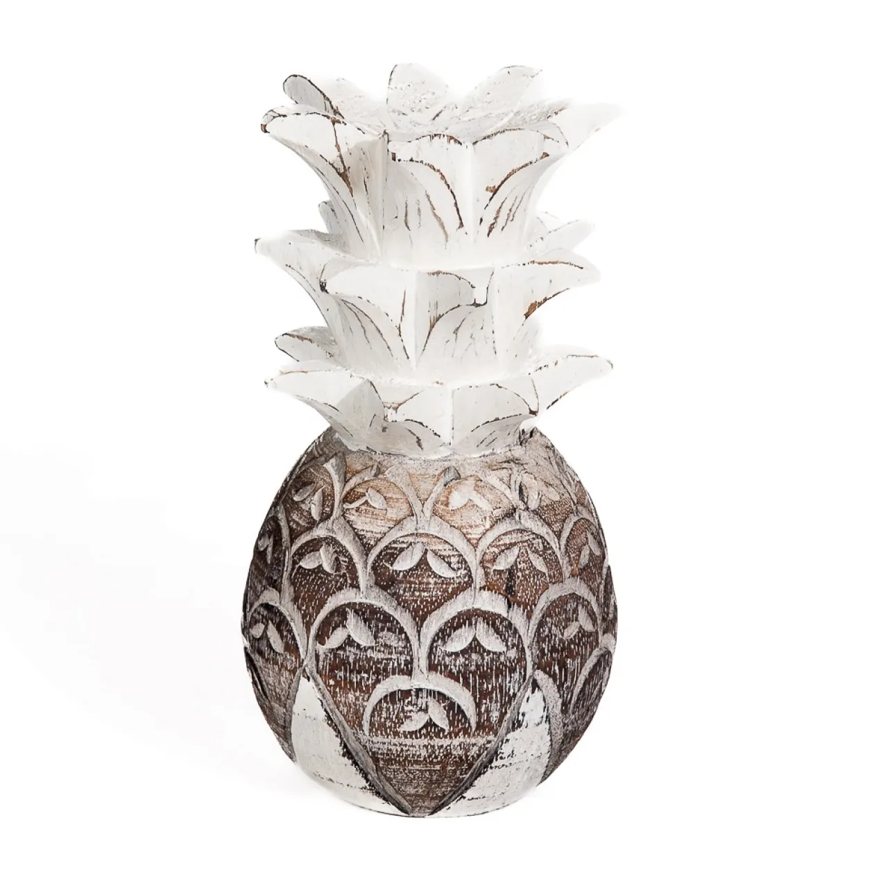 Decoratie Houten ananas natural/wit