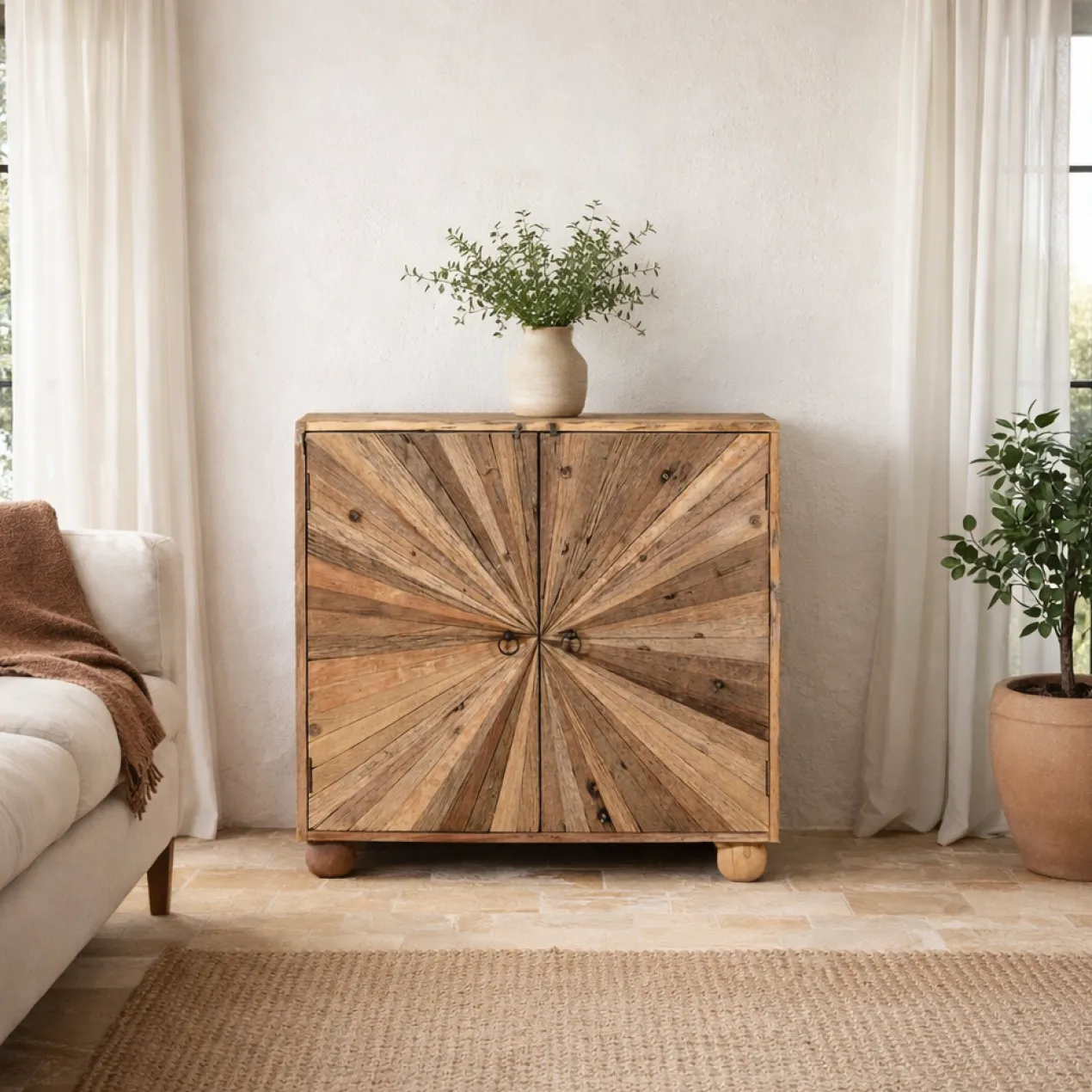 Dhriti - Kast van Gerecycled Hout met Zonpatroon