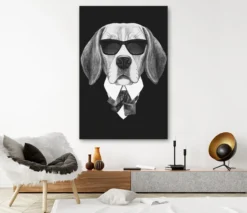 Dog with sunglasses- 3 – Canvas schilderij 100 x 150 cm