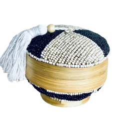 Doosje Bamboe kraaltjes/kwastje zwart/creme