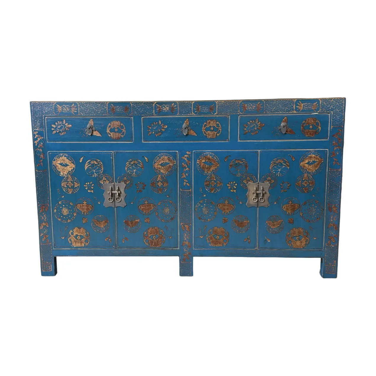 Dressoir blauw uniek mooi schilderwerk