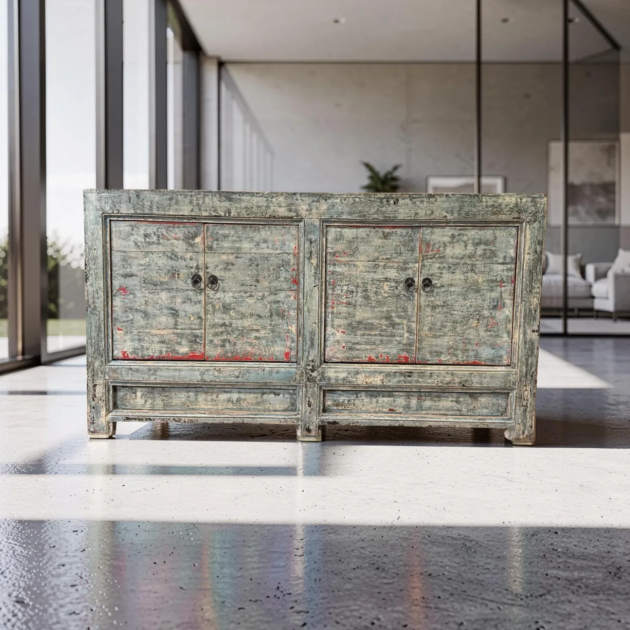Dressoir 4 deurs blauw uniek