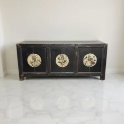 Dressoir 6dr zwart/beschilderd uniek