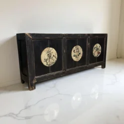Dressoir 6dr zwart/beschilderd uniek