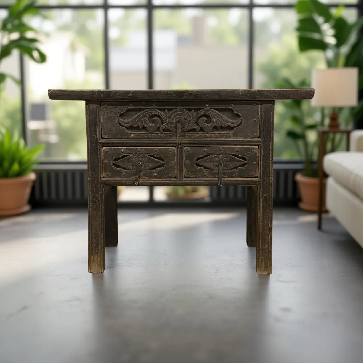 Dressoir zwart 3 la snijwerk uniek
