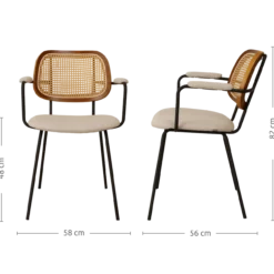 Eetkamerstoel Jolie rotan beige met armleuningen