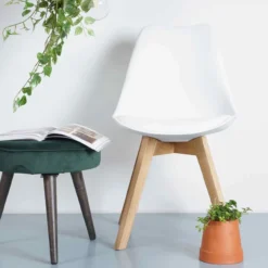 Eetkamerstoel Madera Wit - houten onderstel