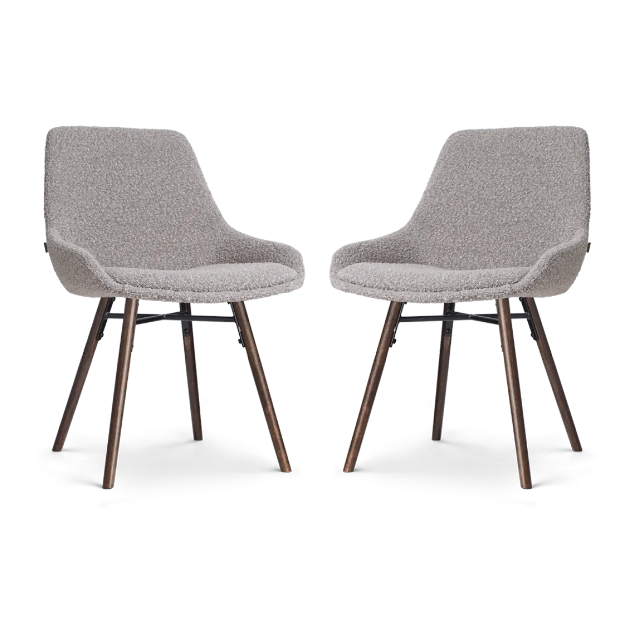 Eetkamerstoel Nena-Isa bouclé taupe - walnoot - set van 2