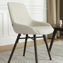 Eetkamerstoel Nena-Isa bouclé beige - walnoten onderstel